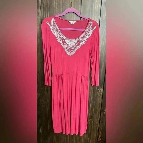 BODEN Faye Dress Jersey Knit Stretch Midi Long 3/4 Sleeve Embroidered. Size:8L - Picture 2 of 13